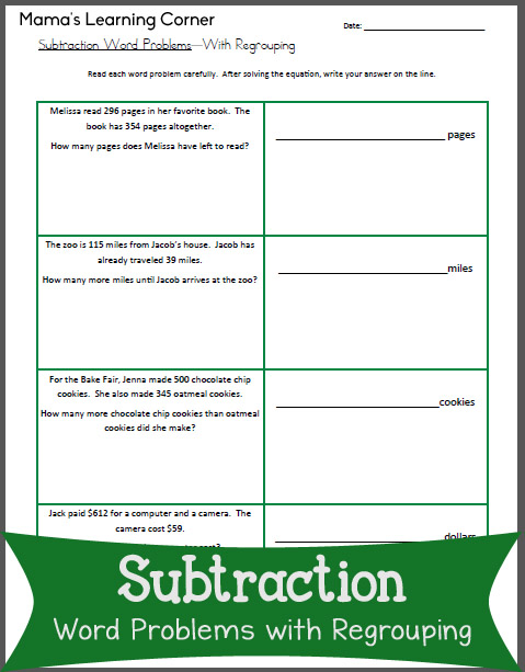 subtraction word problems worksheet for