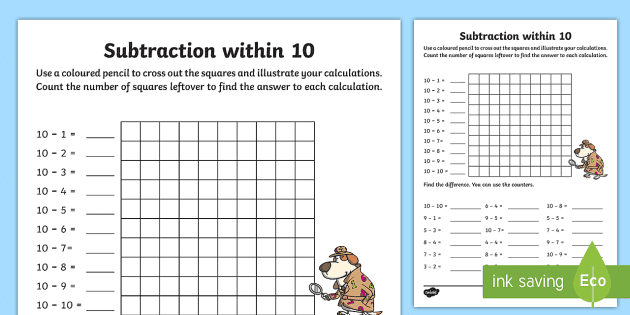 subtraction worksheet 10 or