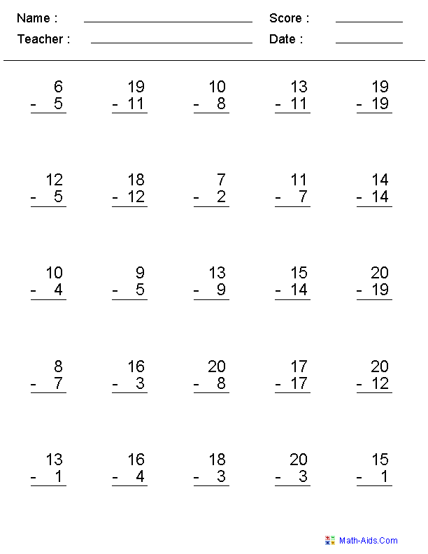 subtraction worksheet 100 problems 3rd
