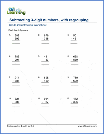 subtraction worksheet 2nd grade 100 problems
