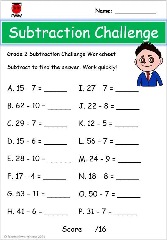 subtraction worksheet 2nd grade free