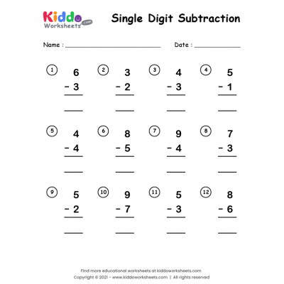 Free Printable Subtraction Worksheets - kiddoworksheets