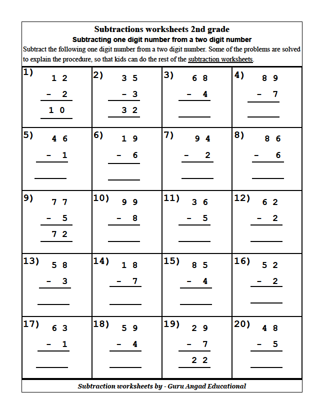 2nd Grade Math - Simple Subtraction Worksheets — Steemit