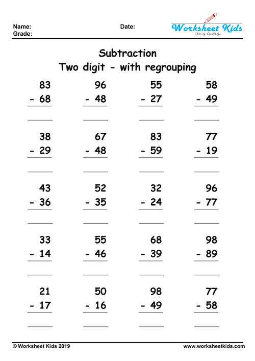 2-Digit Subtraction with Regrouping Worksheets Grade 2 &amp; 3 - Free ...