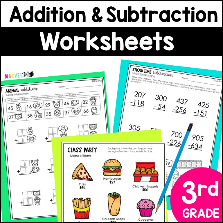 3rd Grade Addition &  Subtraction Worksheets - Marvel Math