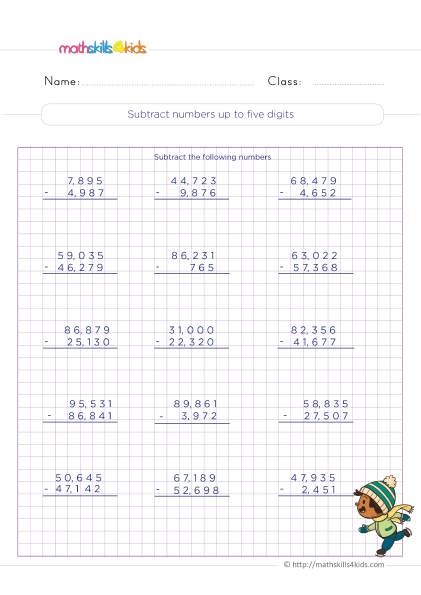 Fun and engaging free printable 4th Grade subtraction worksheets