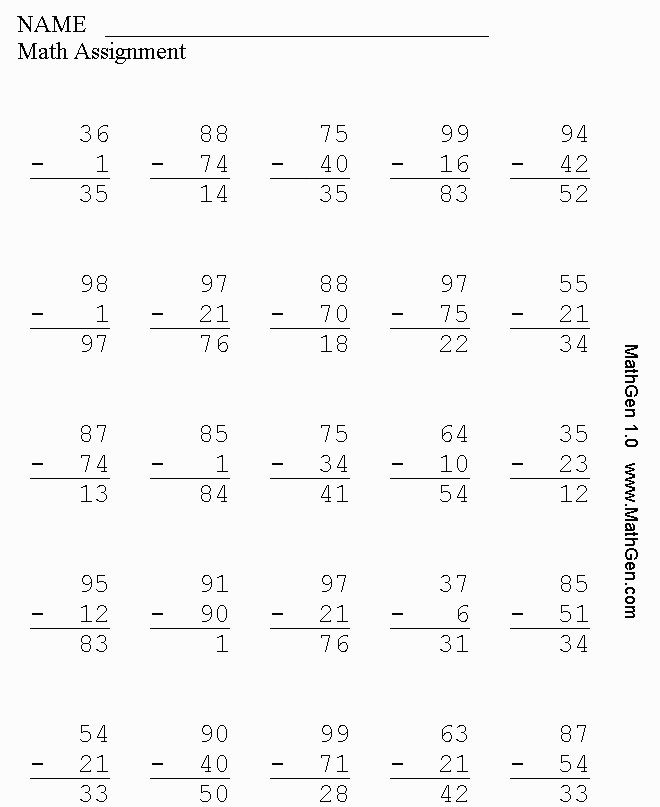 subtraction worksheet and answers
