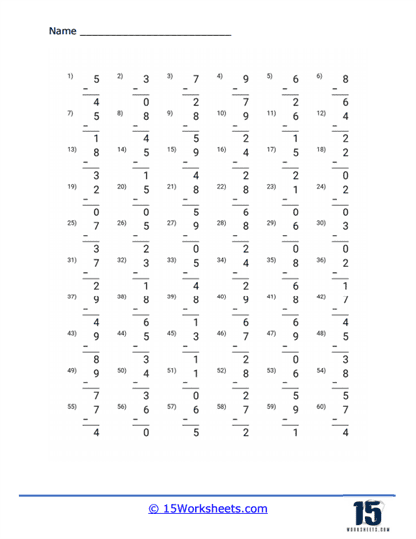1 Digit Subtraction Worksheets - 15 Worksheets Library