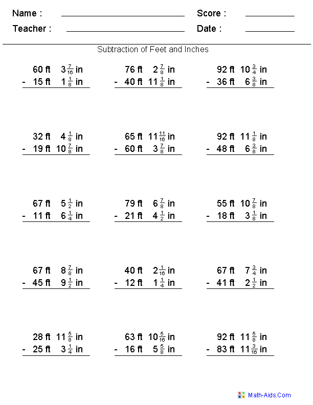 Subtraction Worksheets | Dynamically Created Subtraction Worksheets