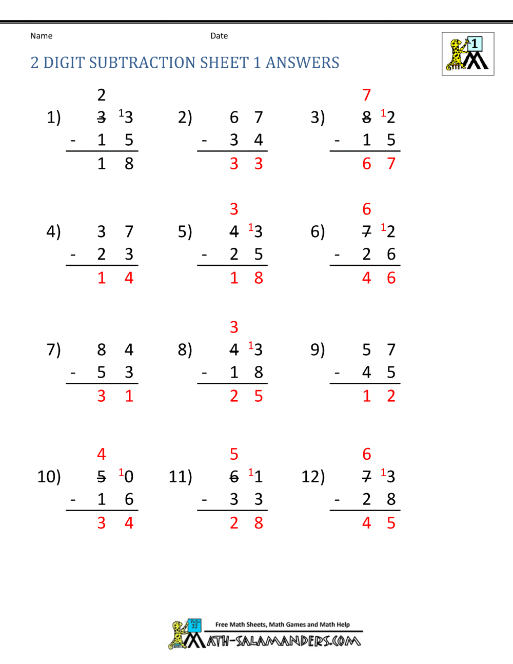 Free Subtraction 2 Digit Regrouping Worksheet - Free Worksheets ...