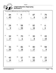 2 Digit Subtracting (Borrowing) Worksheets