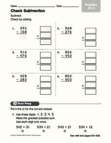 Check Subtraction Worksheet for 2nd - 3rd Grade | Lesson Planet