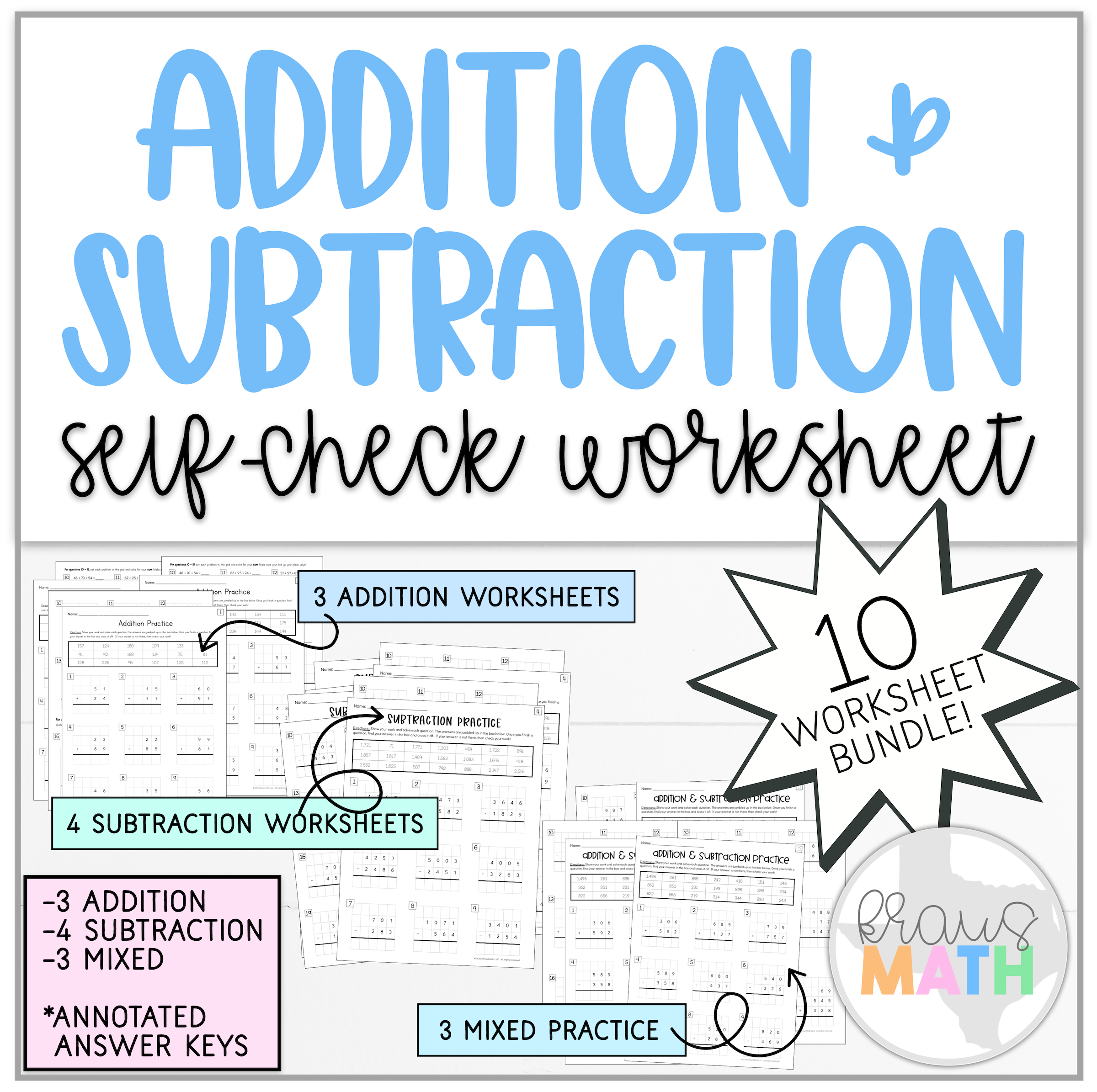 subtraction worksheet check with