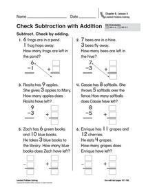 Check Subtraction with Addition Worksheet for Kindergarten - 2nd ...