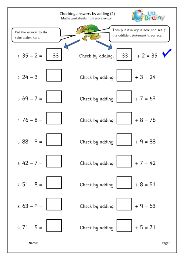 Checking answers (2) - Subtraction Year 2 (aged 6-7) by URBrainy.com
