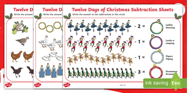 subtraction worksheet christmas