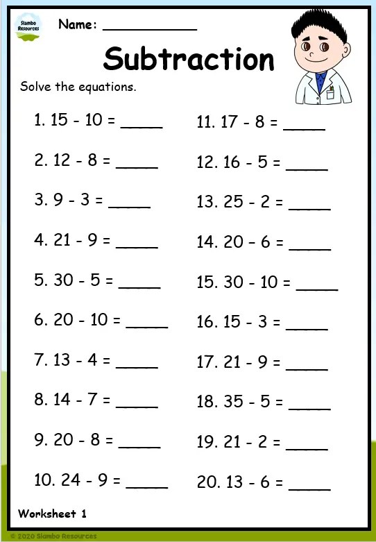 Grade 1 Subtraction Worksheets | Free Printables | Math Worksheets