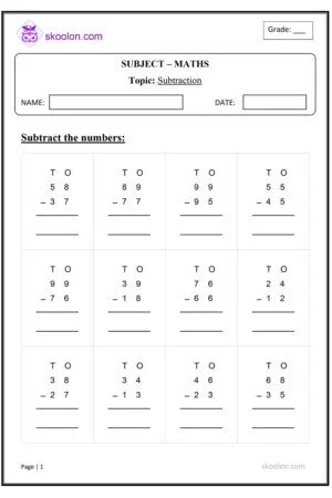 Subtraction (2 digit numbers) - skoolon.com