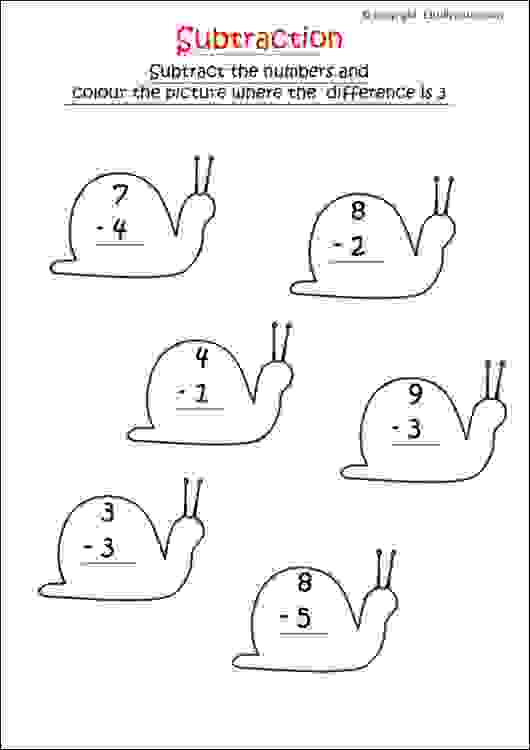 Single Digit Subtraction Worksheet 3