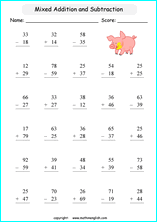 Grade 1 mixed Addition &  Subtraction up to 100 math school ...