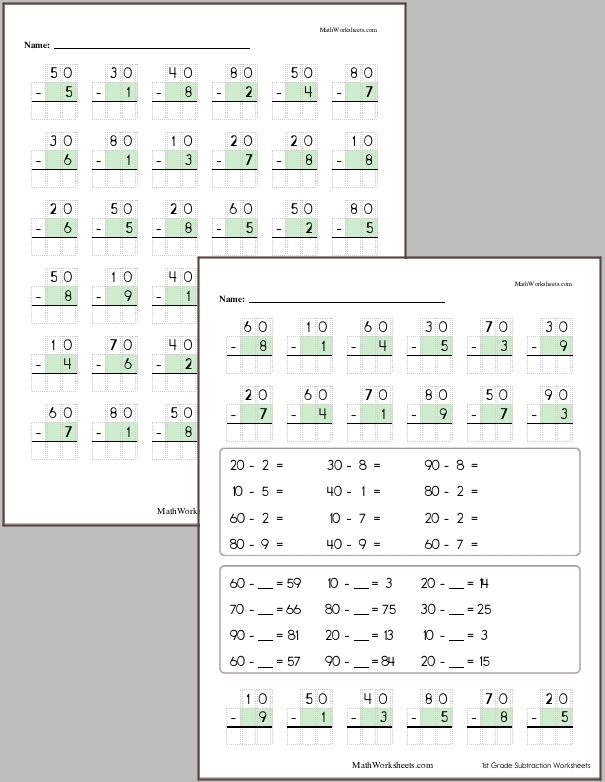 Subtraction Worksheets for 1st Graders - Free with No Login ...