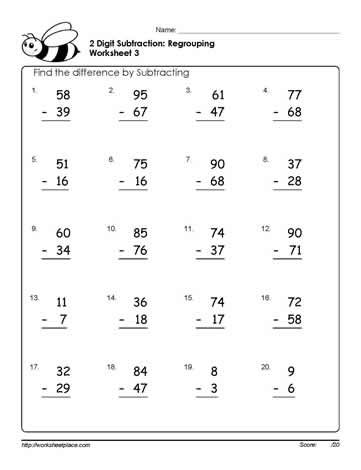 FREE MATH PRINTABLE~ 2-digit subtraction with regrouping worksheet ...