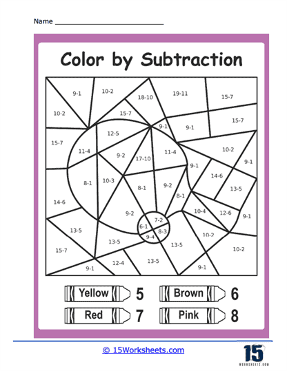 subtraction worksheet coloring