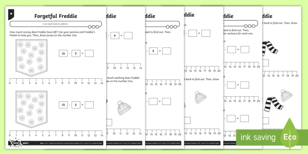 Counting Back to Subtract Differentiated Worksheet / Worksheets