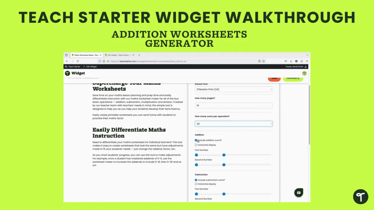 Addition Fact Sheet Generator