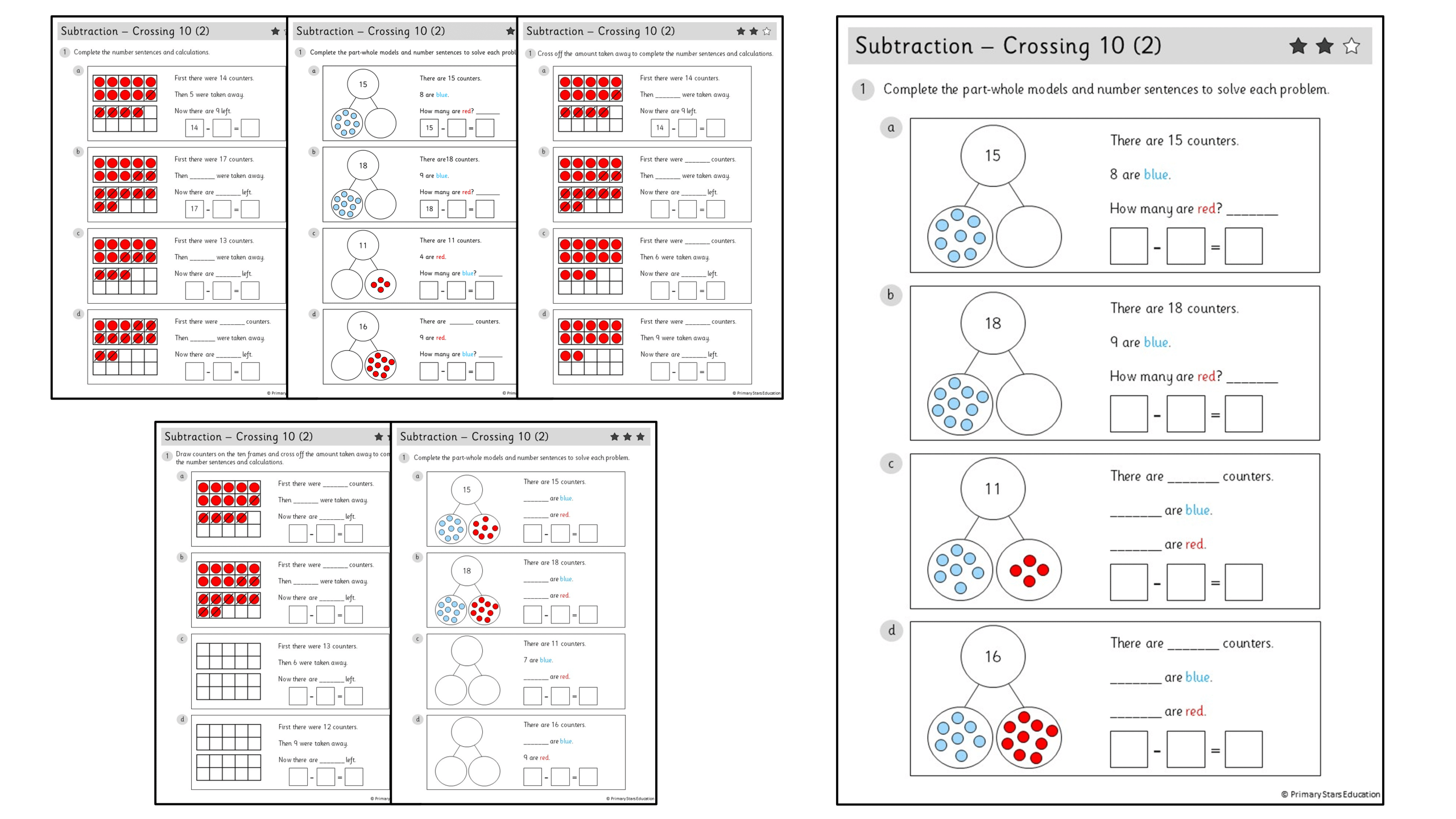 Subtraction - Crossing 10 (2) | Worksheets - Primary Stars Education