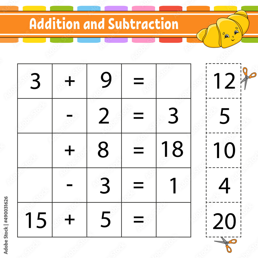 subtraction worksheet cut and