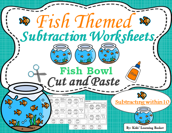 Fish Themed Subtraction Worksheets--Cut and Paste
