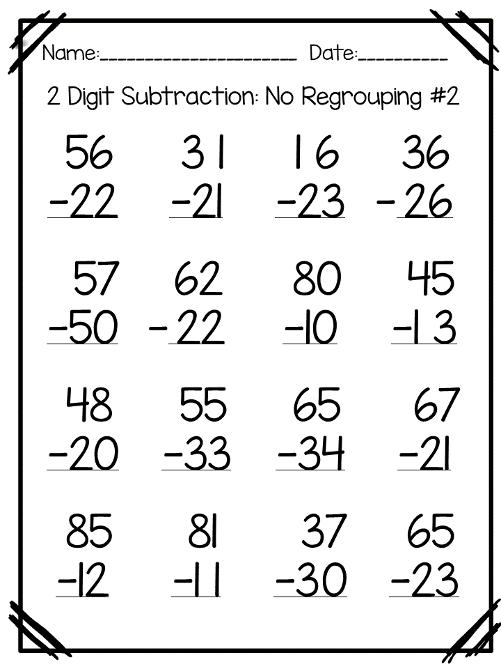subtraction worksheet double digit with regrouping