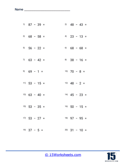 subtraction worksheet double digit with regrouping