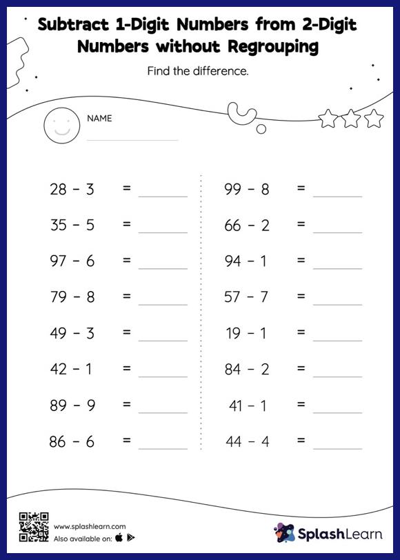 subtraction worksheet double digit with