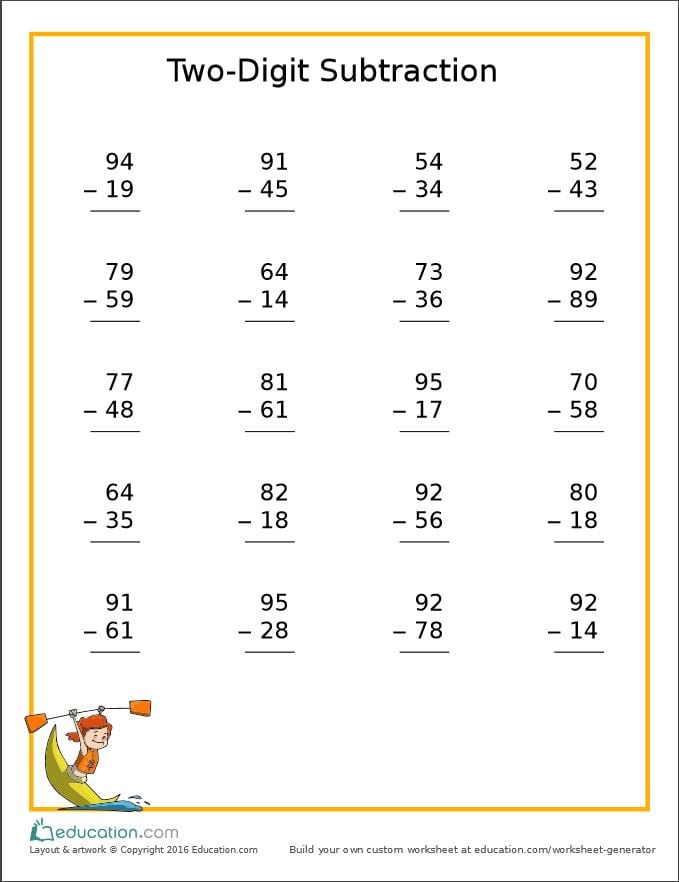 subtraction worksheet double digit