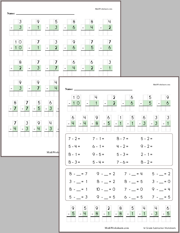Subtraction Worksheets for 1st Graders - Free with No Login ...