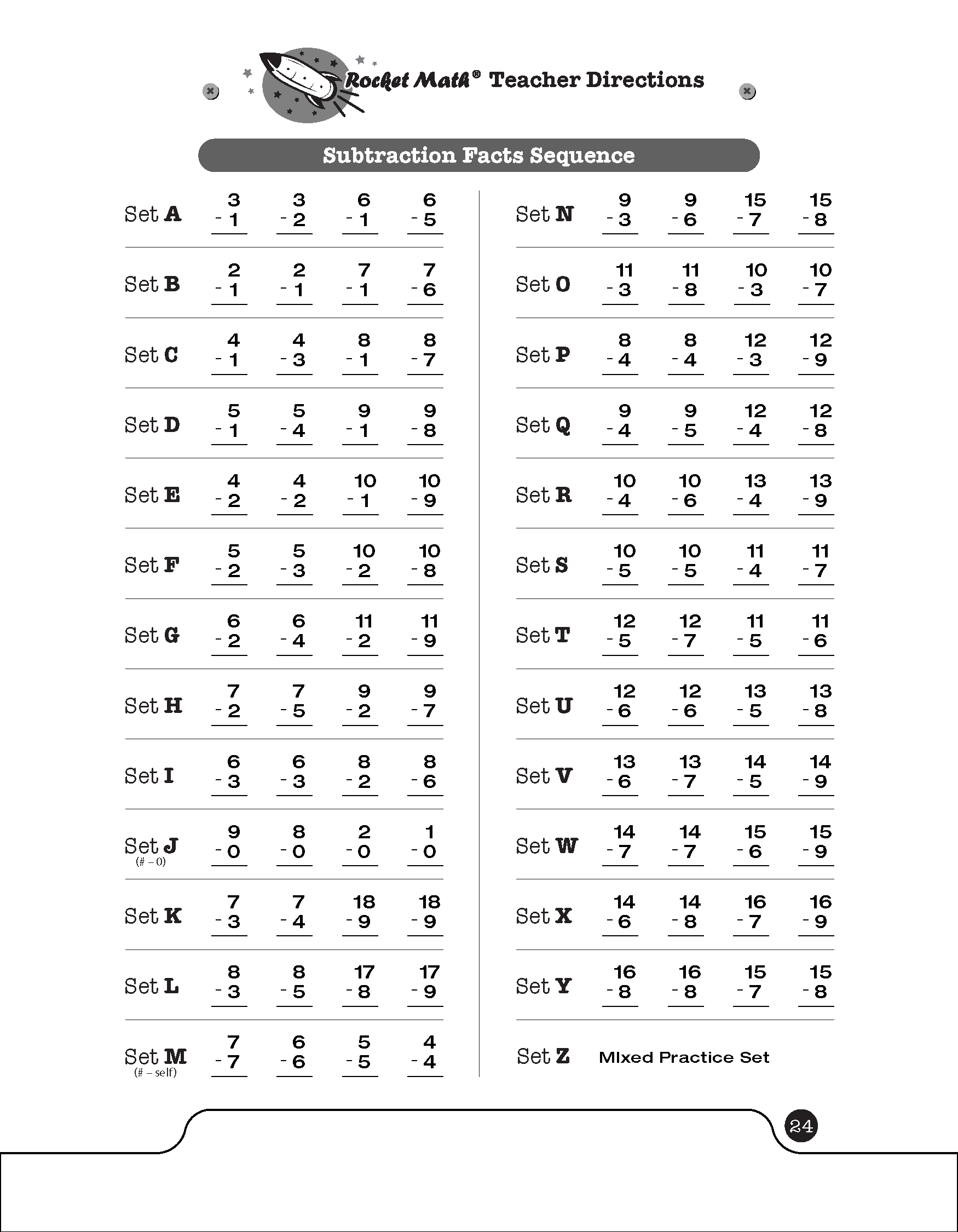 Subtraction 0 through 9s Learning Track - Rocket Math