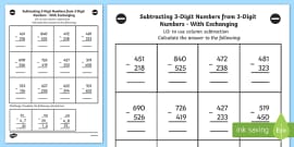 3 Digit Column Subtraction - Year 3 Worksheet (teacher made)
