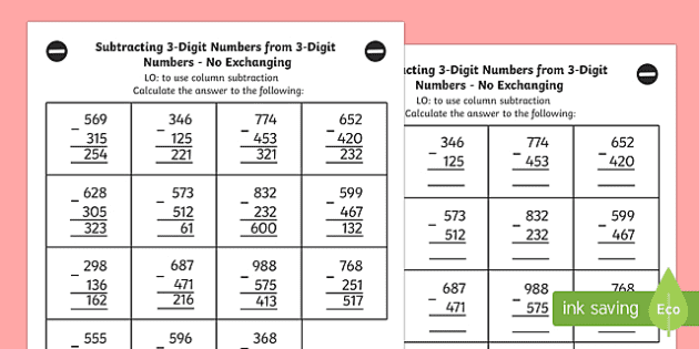 3-Digit Subtraction Algorithm Worksheets | NZ Stage 6 Maths