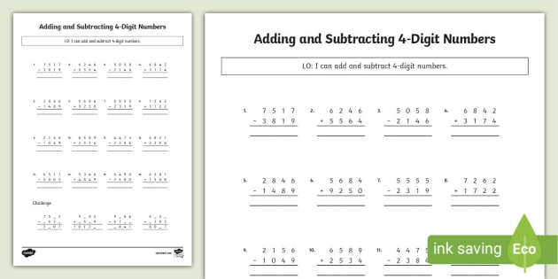 4 Digit Addition and Subtraction Worksheets (teacher made)
