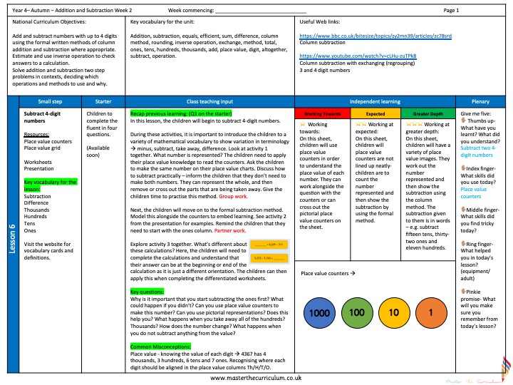 Year 4- Week 2 - Addition and Subtraction Differentiated ...