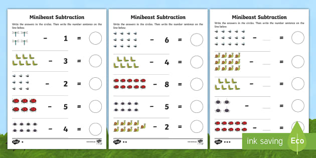 Minibeast Themed Subtraction Worksheet / Worksheets - Twinkl