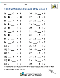 Subtraction Facts Worksheets 1st Grade