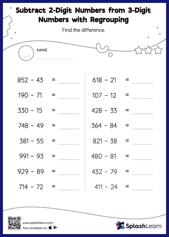 subtraction worksheet for 3rd grade with regrouping