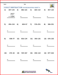 3 Digit Subtraction Worksheets