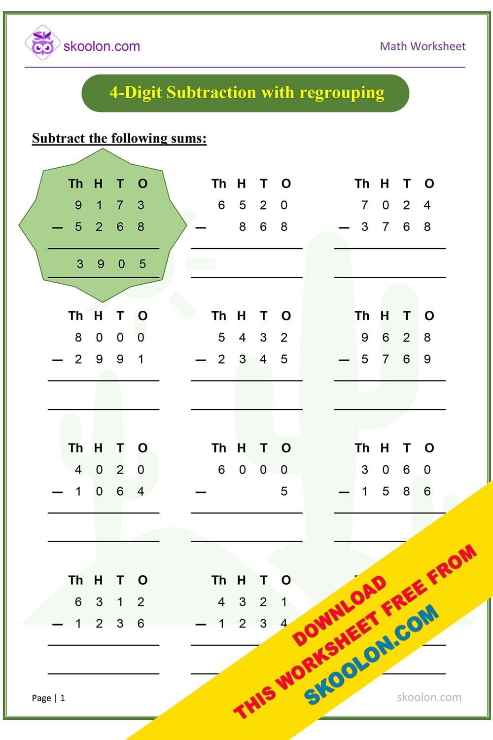 subtraction worksheet for 3rd grade with regrouping