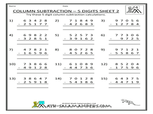 subtraction worksheet for 5th