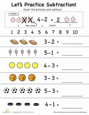 Beginning Subtraction: 1 to 5 | Worksheet 
