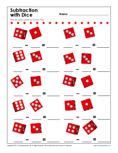 Subtraction With Dice | Kindergarten, 1st Grade Math Worksheets